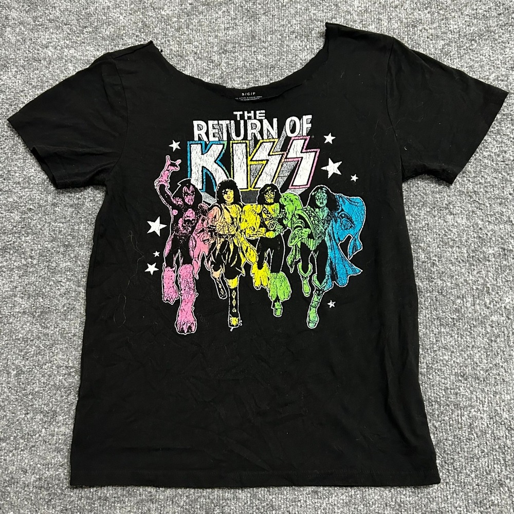 KISS T-Shirt Womens Size S Black The Return of KISS Graphic Band Tee Cut